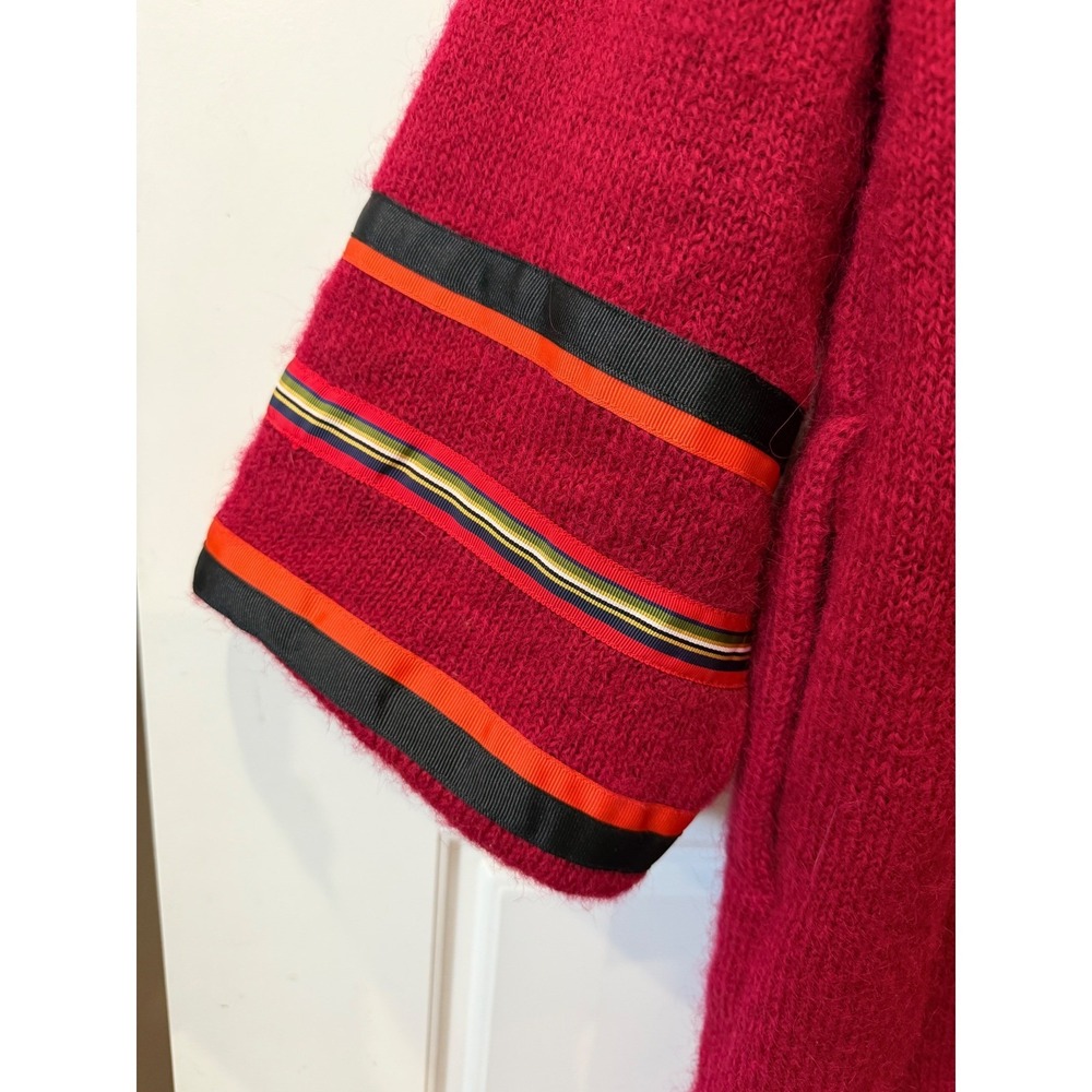 Vintage 90s TLC‎ by Lambert Red Mohair Tapestry Cardigan Medium Boho Art To Wear - Picture 11 of 13